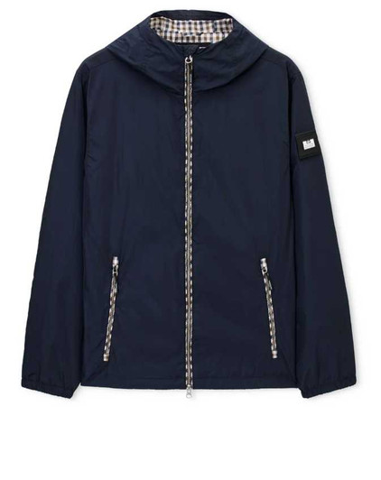 Weekend Offender Mens Jacket Campania Check Statement Windbreaker in Navy Blue