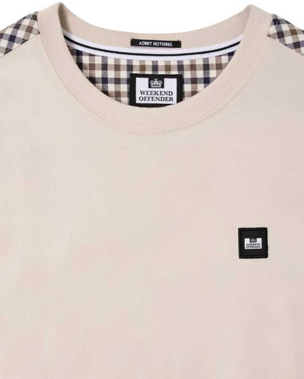 Weekend Offender Mens T-Shirt Check Trim Medea Tee in Cement