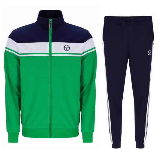 Sergio Tacchini Mens Tracksuit Damarindo Track Top and Bottoms in Maritime Blue / White / Fern Green