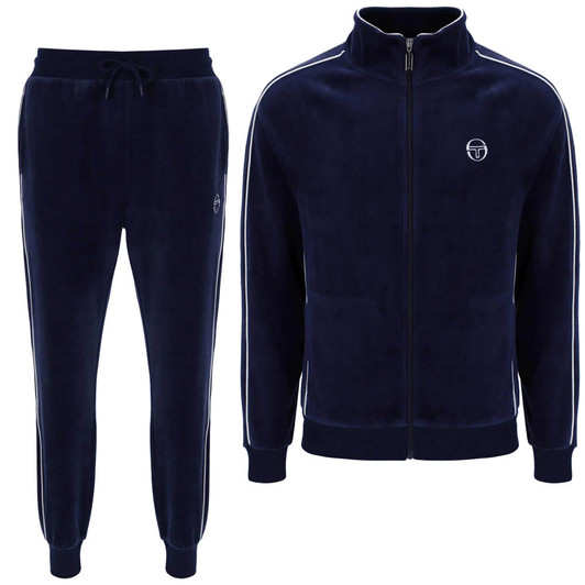 Sergio Tacchini Mens Tracksuit Tasso Velour Track Top and Bottoms in Maritime Blue