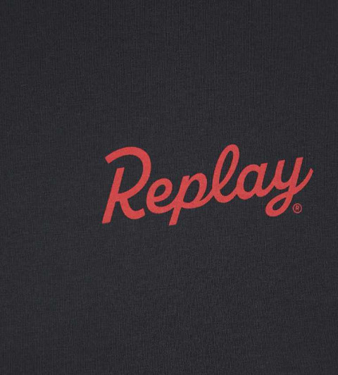 Replay Mens T-Shirt Logo Print Tee in Dark Navy Blue
