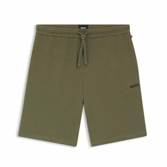Boss Mens Shorts Waffle Structure Cotton Lightweight Short in Green