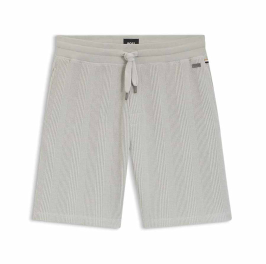 Boss Mens Shorts Waffle Structure Cotton Lightweight Short in Light Grey
