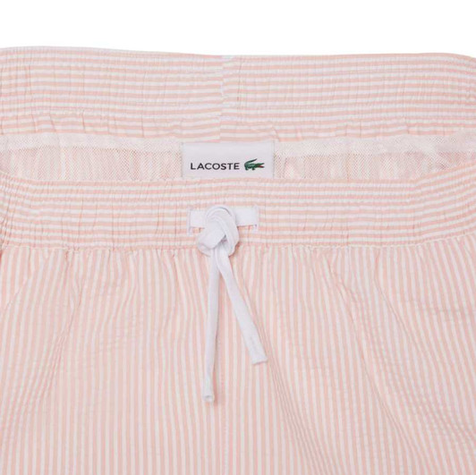Lacoste Swim Shorts Mens Striped Mid Length Short in Rose