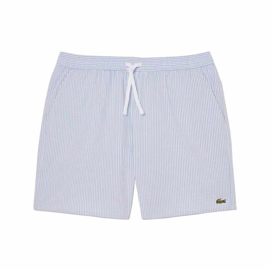 Lacoste Swim Shorts Mens Striped Mid Length Short in White / Light Blue