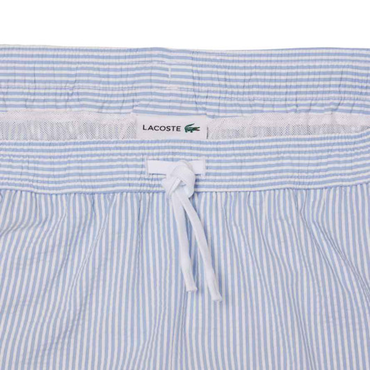 Lacoste Swim Shorts Mens Striped Mid Length Short in White / Light Blue