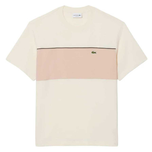 Lacoste Mens T-Shirt Colour Block Cotton Tee in Beige