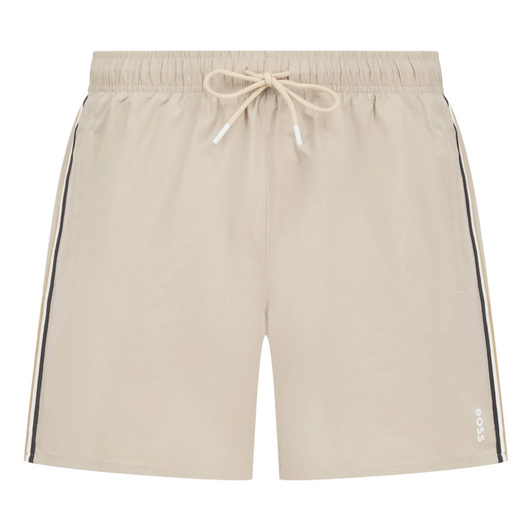 Hugo Boss Mens Swim Shorts BOSS Iconic Stripe Logo Short in Light Beige