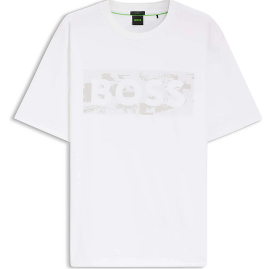 BOSS Mens T-Shirt Hugo Boss TS Globe Logo Pattern Tee in White