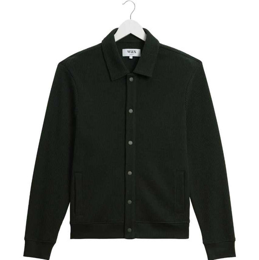 Wax London Mens Overshirt Hays Jersey Rigid Waffle Shirt in Dark Green