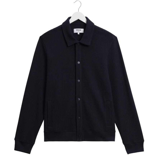 Wax London Mens Overshirt Hays Jersey Rigid Waffle Shirt in Navy