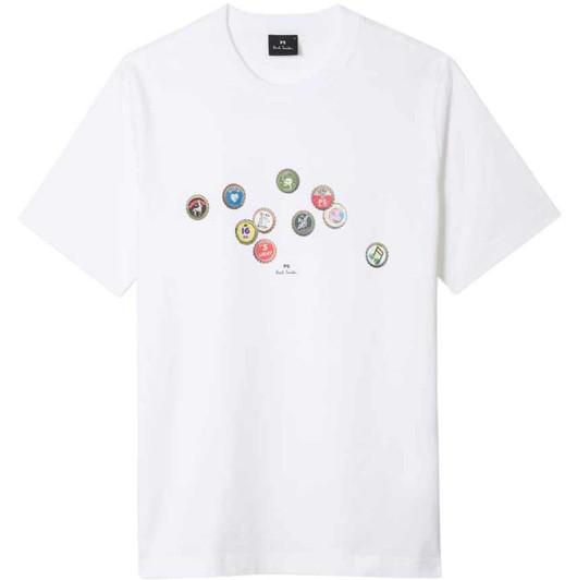 Paul Smith T-Shirt Mens Bottle Tops Cotton Tee in White