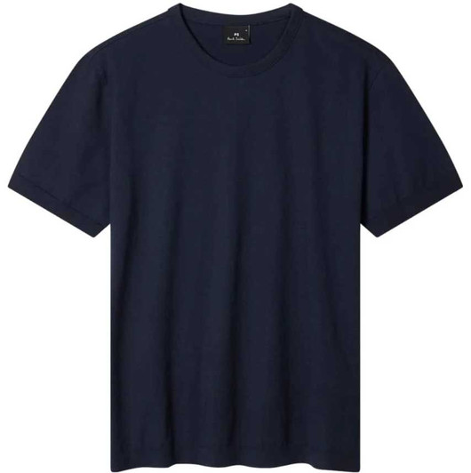 Paul Smith T-Shirt Mens Integrated Rib Detail Cotton Tee in Navy Blue