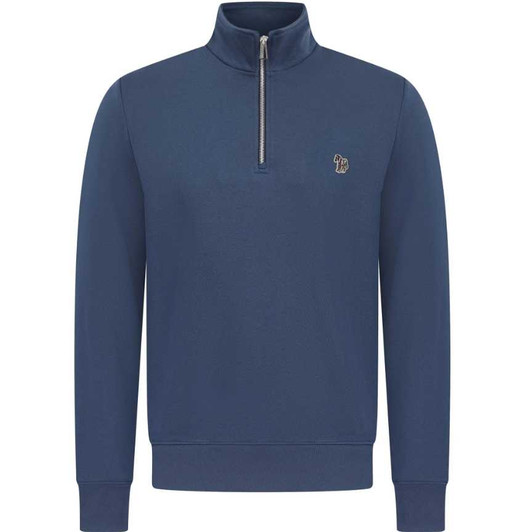 Paul Smith Mens Zip Neck Sweatshirt Zebra Badge in Washed Navy