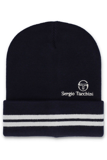Sergio Tacchini Beanie Mens Surgis Striped Hat in Maritime Blue / Peyote