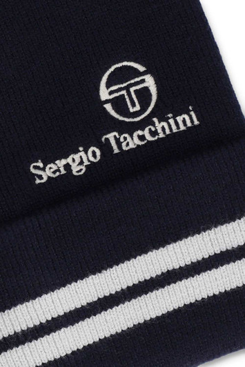 Sergio Tacchini Beanie Mens Surgis Striped Hat in Maritime Blue / Peyote