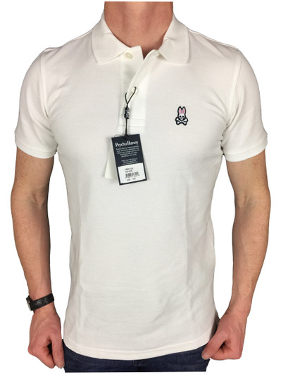 Psycho Bunny Mens S/S Logo Branded Polo Shirt in White