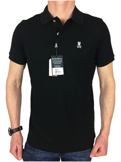 Psycho Bunny Mens S/S Logo Branded Polo Shirt in Black