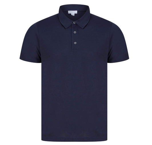 Sunspel Mens Polo Shirt Classic Jersey Polo in Navy Blue