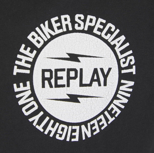 Replay Mens T-Shirt Biker Print Tee in Black