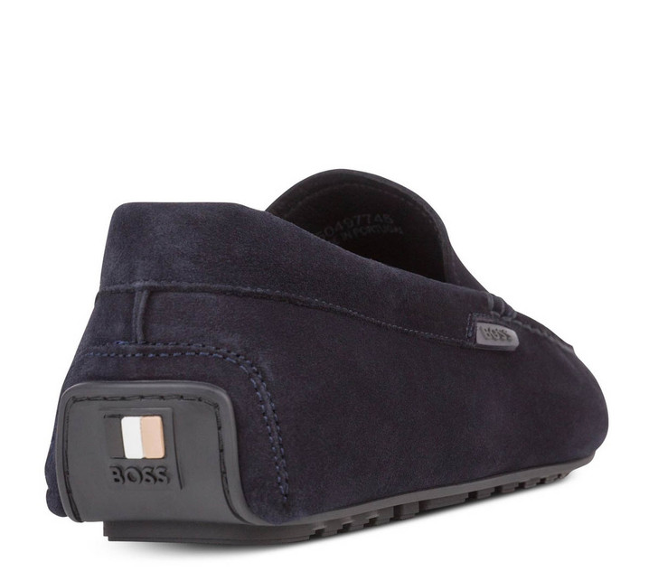 Hugo Boss Mens Shoes Noel Suede Moccasin BOSS Loafers in Dark Blue