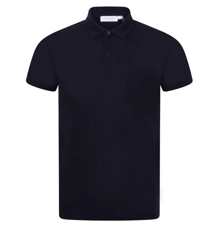 Sunspel Mens Polo Shirt Riviera Short Sleeve Polo in Navy Blue