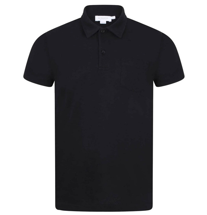 Sunspel Mens Polo Shirt Riviera Short Sleeve Polo in Black