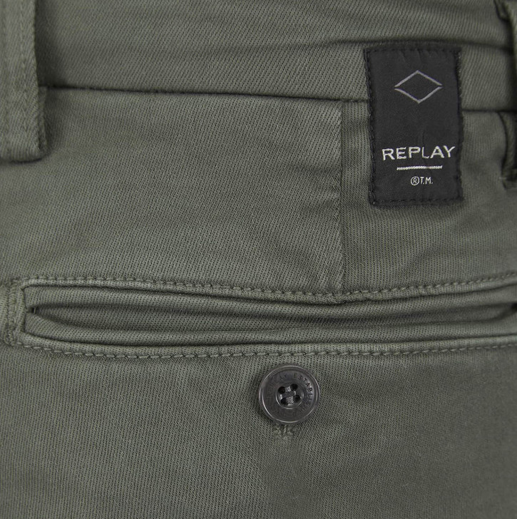 Replay Mens Chino's Hyperflex Zeumar Jean Chino XLITE in Military Green
