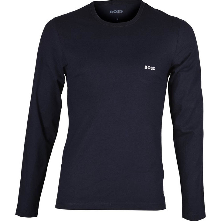 Hugo Boss Mens T-Shirt Embroidered BOSS Long Sleeve Tee in Dark Blue