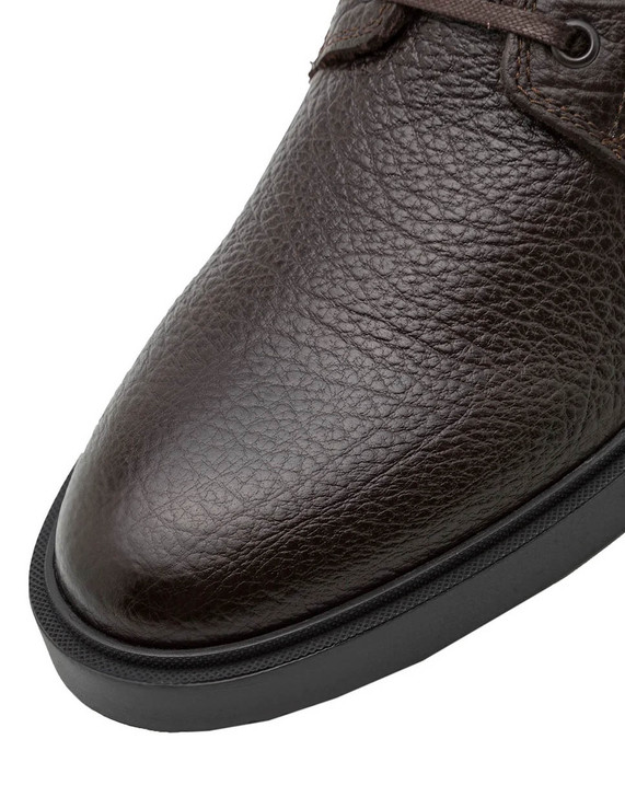 Hugo Boss Mens Boots Caev Grained Leather Boss Footwear in Dark Brown