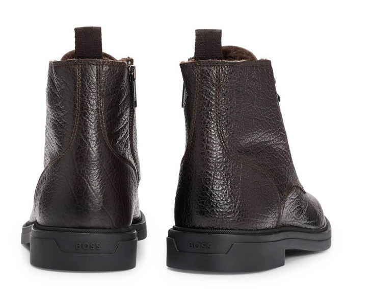 Hugo Boss Mens Boots Caev Grained Leather Boss Footwear in Dark Brown