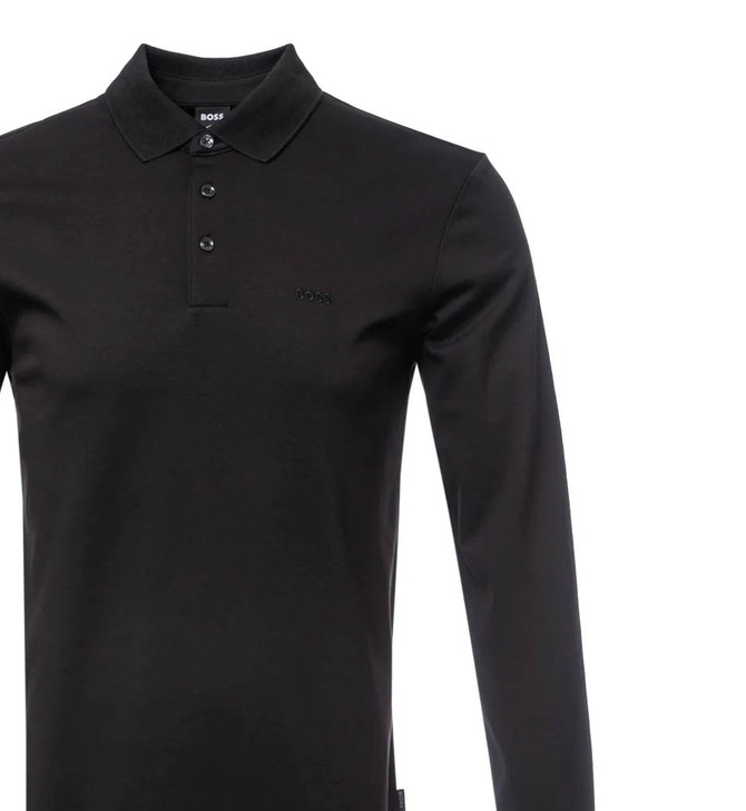 Hugo Boss Mens Polo Shirt Pado Long Sleeved Polo in Black