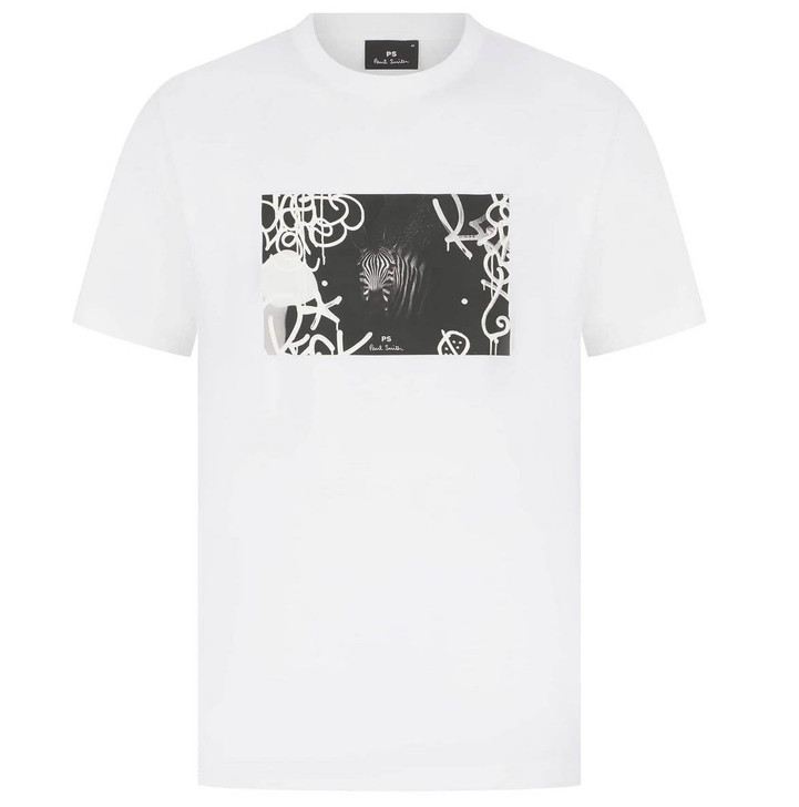 Paul Smith Mens T-Shirt Zebra Graffiti Print Tee