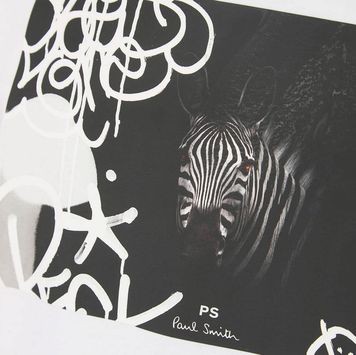 Paul Smith Mens T-Shirt Zebra Graffiti Print Tee in White