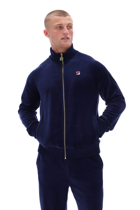 Fila Mens Tracksuit Velour FILA Vintage Gold Track Top & Track Pants in Navy Blue