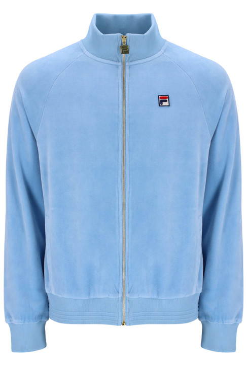 Fila Mens Track Jacket Velour FILA Vintage Gold Eddie Track Top in Light Blue