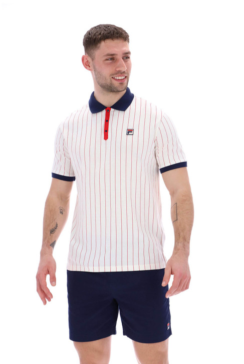 Fila Mens Polo Shirt BB1 Striped 80's Polo in Gardenia White / Red / Navy