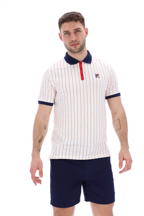 Fila Mens Polo Shirt BB1 Striped 80's Polo in Gardenia White / Red / Navy