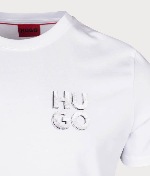 Hugo Mens T-Shirt Detzington HUGO Reflective Logo Tee in White