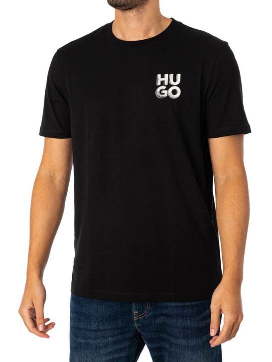 Hugo Mens T-Shirt Detzington HUGO Reflective Logo Tee in Black