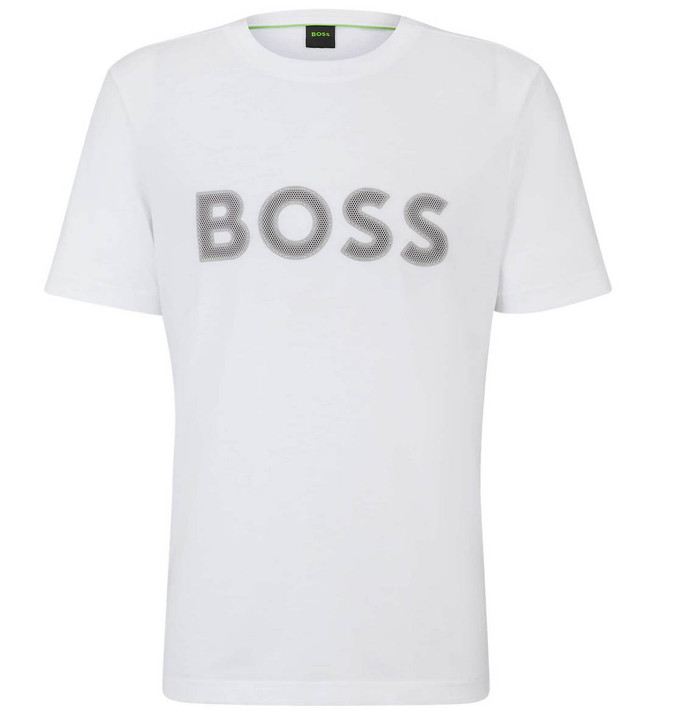 Hugo Boss Mens T-Shirt BOSS Tee 1 Mesh Logo in White