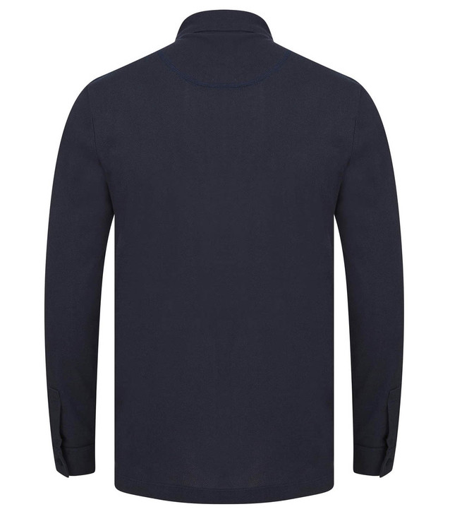 Sunspel Mens Polo Shirt Riviera Long Sleeved Polo in Navy Blue