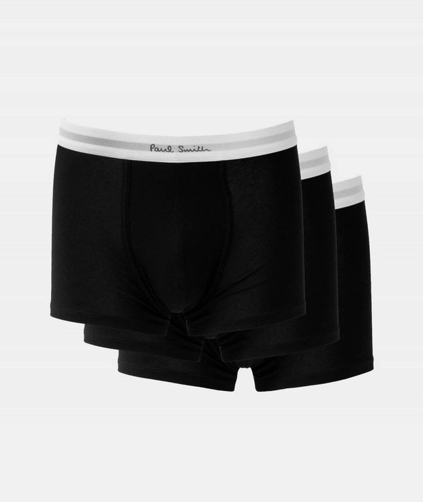 Paul Smith Mens Boxer Shorts 3 Pack Logo Band Trunks in Black
