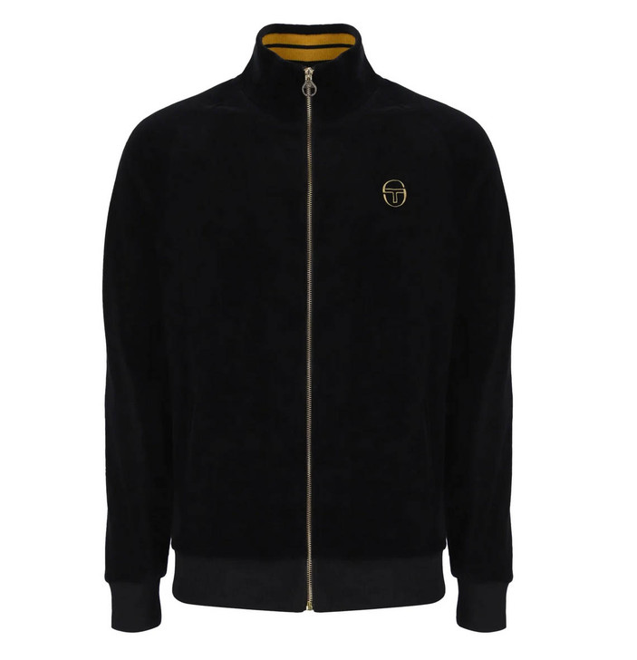 Sergio Tacchini Mens Track Top Court Tip Velour Track Jacket in Black