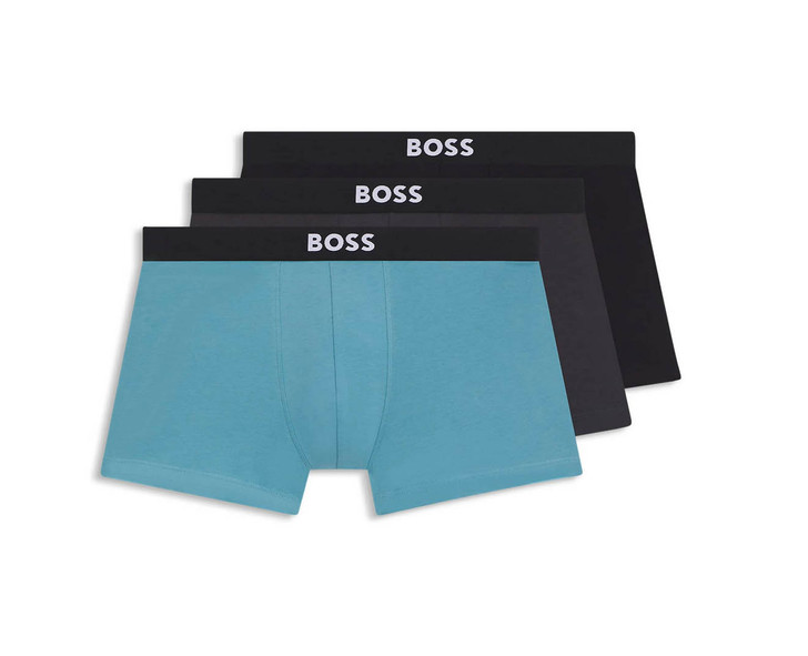 BOSS Mens 3 Pack Boxer Shorts Boss Cotton Trunks in Black / Grey / Blue