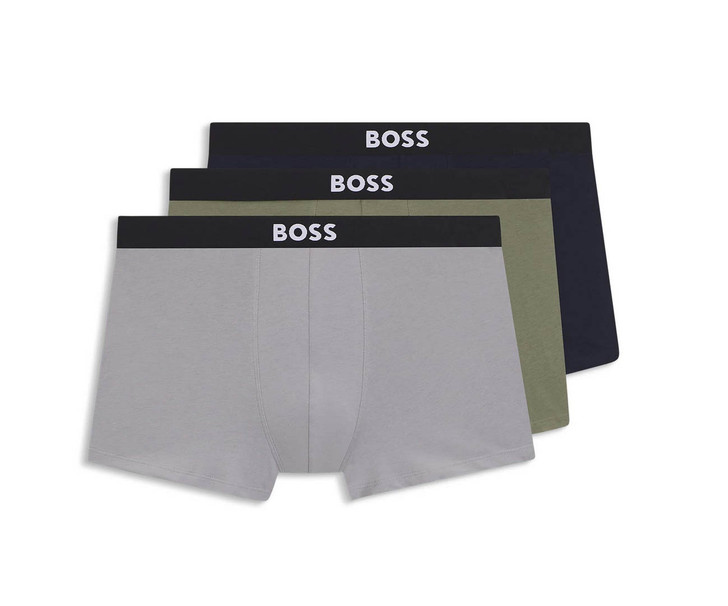 BOSS Mens 3 Pack Boxer Shorts Boss Cotton Trunks in Navy / Grey / Khaki