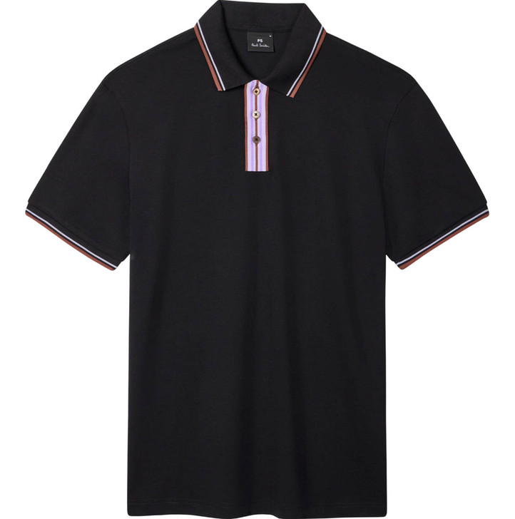 Paul Smith Mens Polo Shirt Stripe Tipped Collar Polo in Black