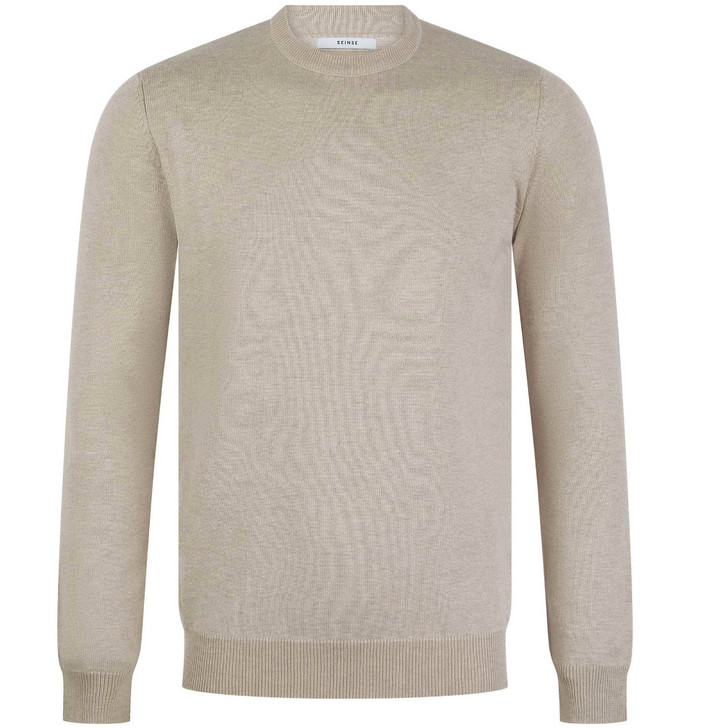 Seinse Jumper Mens Knit Girocollo Crew Neck in Beige