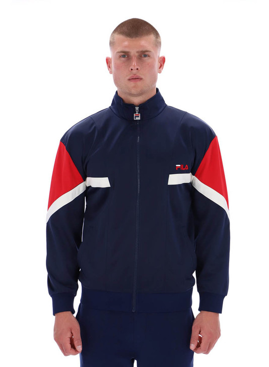 FILA Mens Track Jacket Albarn Inspired Track Top in Fila Navy / Red