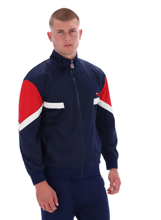 FILA Mens Track Jacket Albarn Inspired Track Top in Fila Navy / Red